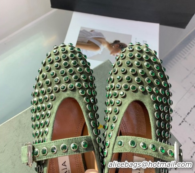 Unique Style Alaia Ballet Flat in Suede with Strass Dark Green 1223024