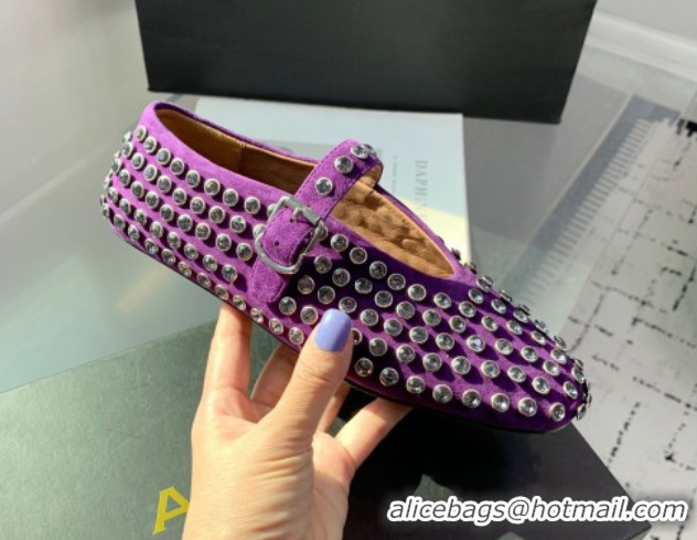 Stylish Alaia Ballet Flat in Suede with Strass Purple 1223026