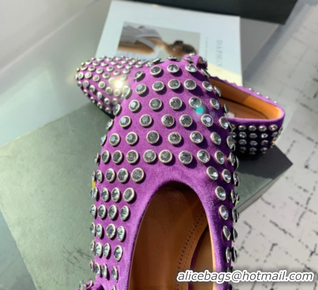 Stylish Alaia Ballet Flat in Suede with Strass Purple 1223026