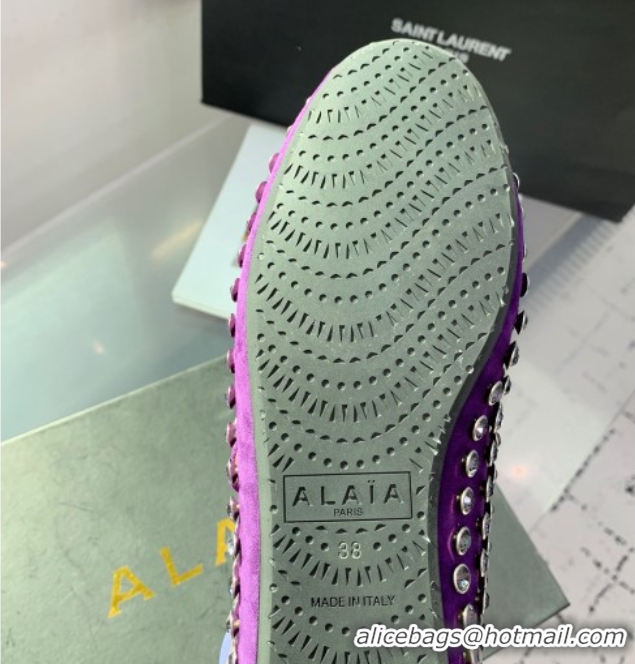 Stylish Alaia Ballet Flat in Suede with Strass Purple 1223026