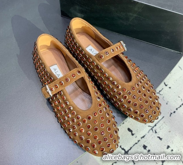 Best Price Alaia Ballet Flat in Suede with Strass Light Brown 1223027