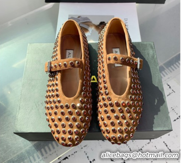 Best Price Alaia Ballet Flat in Suede with Strass Light Brown 1223027