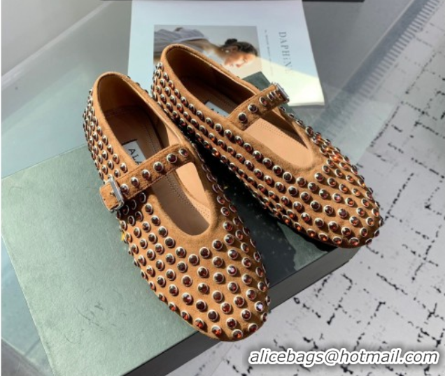 Best Price Alaia Ballet Flat in Suede with Strass Light Brown 1223027