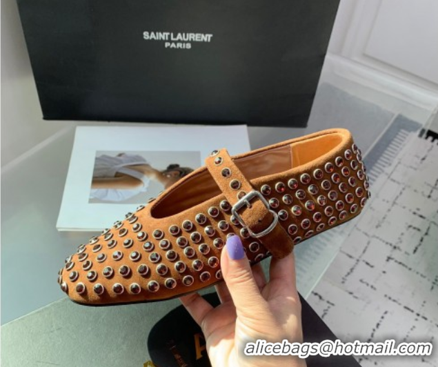Best Price Alaia Ballet Flat in Suede with Strass Light Brown 1223027