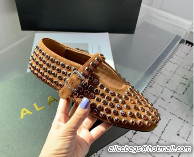 Best Price Alaia Ballet Flat in Suede with Strass Light Brown 1223027