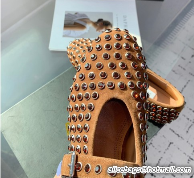 Best Price Alaia Ballet Flat in Suede with Strass Light Brown 1223027