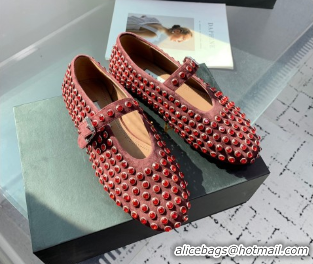 Good Quality Alaia Ballet Flat in Suede with Strass Dark Brown 1223028