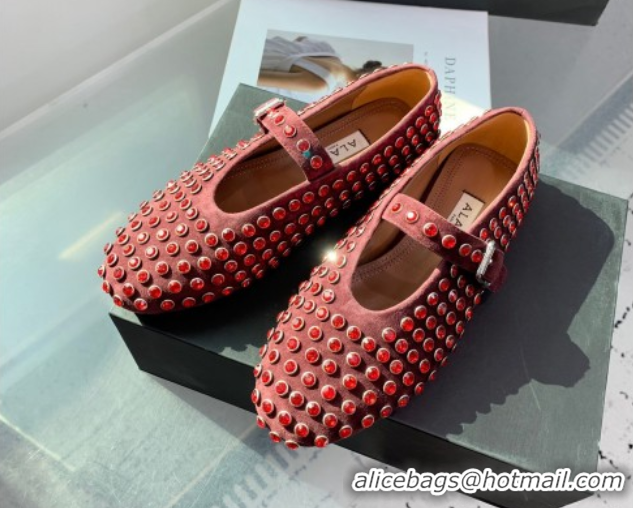 Good Quality Alaia Ballet Flat in Suede with Strass Dark Brown 1223028
