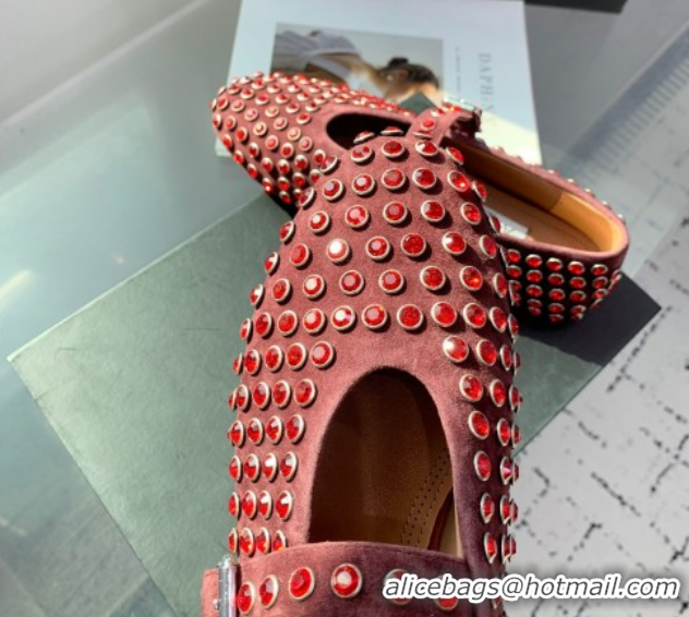 Good Quality Alaia Ballet Flat in Suede with Strass Dark Brown 1223028
