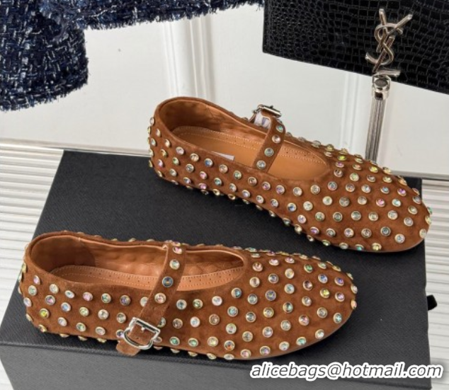 Purchase Alaia Ballet Flat in Suede with Strass Brown 1223029