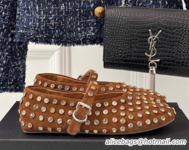 Purchase Alaia Ballet Flat in Suede with Strass Brown 1223029
