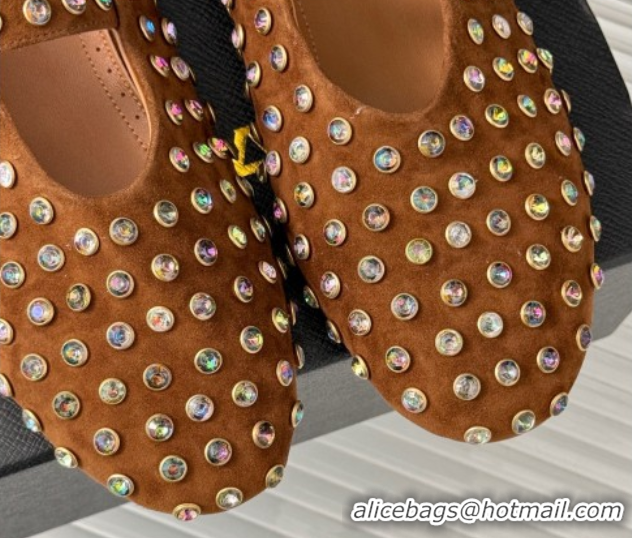 Purchase Alaia Ballet Flat in Suede with Strass Brown 1223029