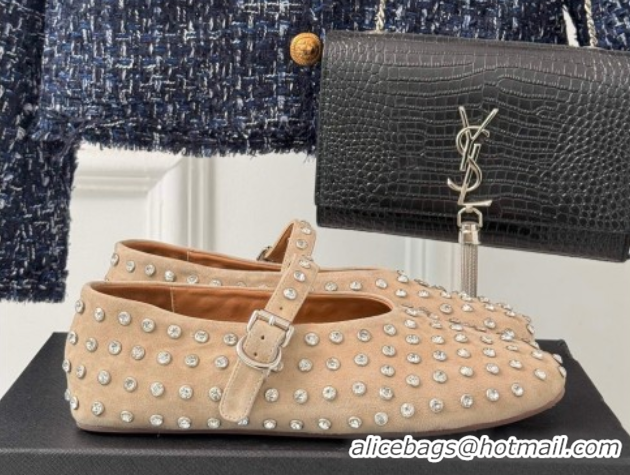 Sumptuous Alaia Ballet Flat in Suede with Strass Beige 1223030