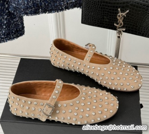 Sumptuous Alaia Ballet Flat in Suede with Strass Beige 1223030