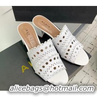 Charming Alaia Heel Slides Sandal in Openwork Leather Snow White AL122302 1223033