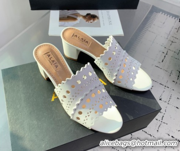 Charming Alaia Heel Slides Sandal in Openwork Leather Snow White AL122302 1223033