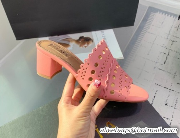 Good Quality Alaia Heel Slides Sandal in Openwork Leather Pink AL122302 1223035