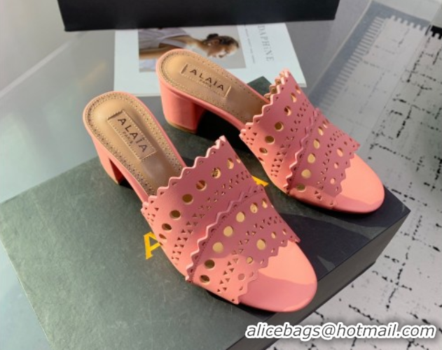 Good Quality Alaia Heel Slides Sandal in Openwork Leather Pink AL122302 1223035