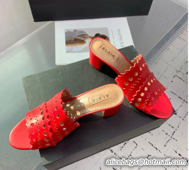 Good Product Alaia Heel Slides Sandal in Openwork Leather Red AL122302 1223036