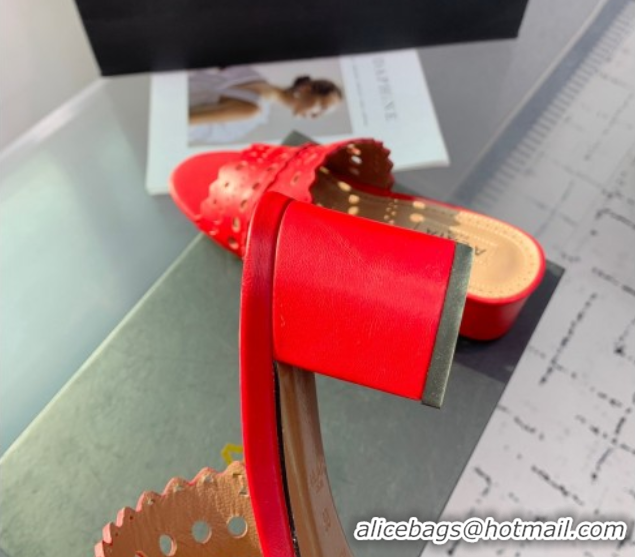 Good Product Alaia Heel Slides Sandal in Openwork Leather Red AL122302 1223036