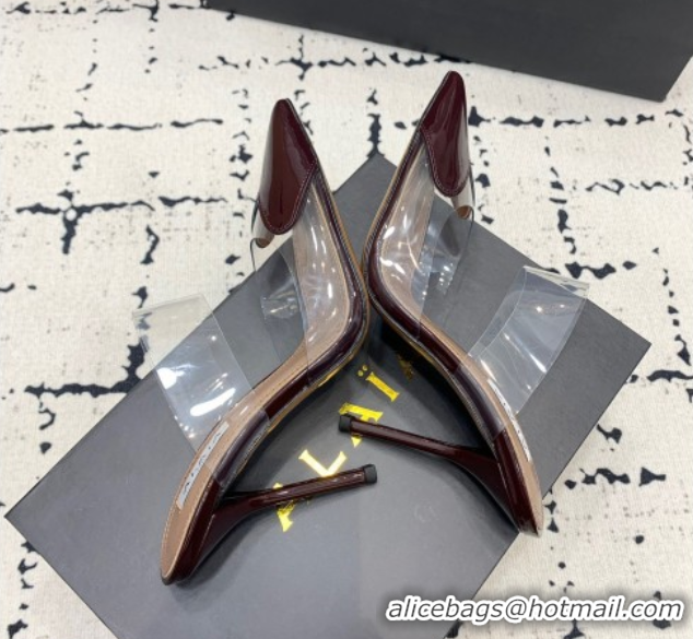 Popular Style Alaia Le Cœur Heart High Heel Mules 10.5cm in PVC and Patent Leather Burgundy 1223037