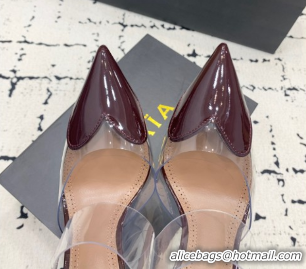 Popular Style Alaia Le Cœur Heart High Heel Mules 10.5cm in PVC and Patent Leather Burgundy 1223037