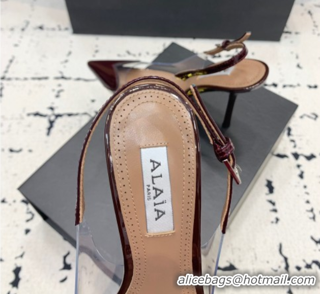 Luxury Alaia Le Cœur Heart Slingback Pumps 10.5cm in PVC and Patent Leather Burgundy 1223039
