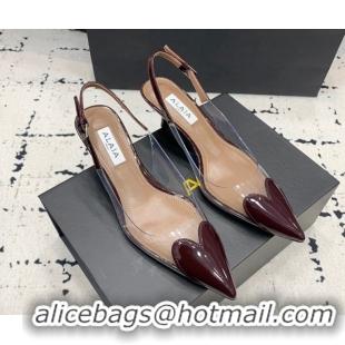 Shop Duplicate Alaia Le Cœur Heart Slingback Pumps 5.5cm in PVC and Patent Leather Burgundy 1223040
