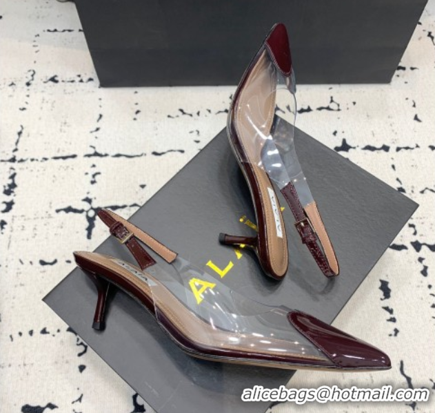 Shop Duplicate Alaia Le Cœur Heart Slingback Pumps 5.5cm in PVC and Patent Leather Burgundy 1223040