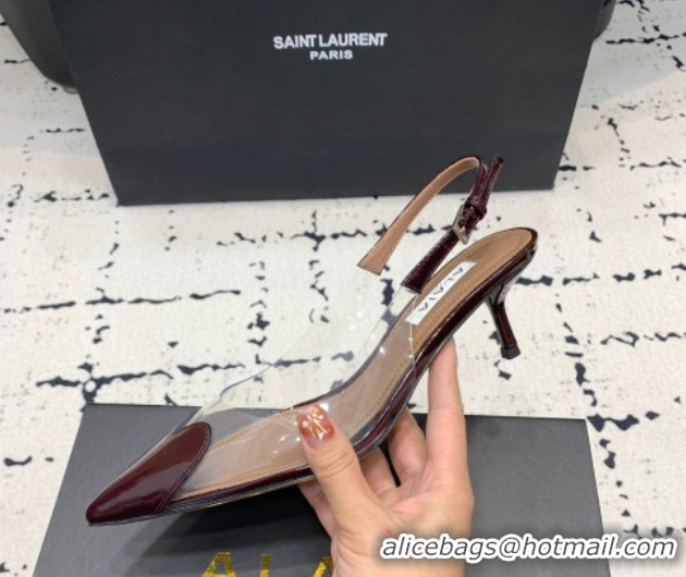 Shop Duplicate Alaia Le Cœur Heart Slingback Pumps 5.5cm in PVC and Patent Leather Burgundy 1223040