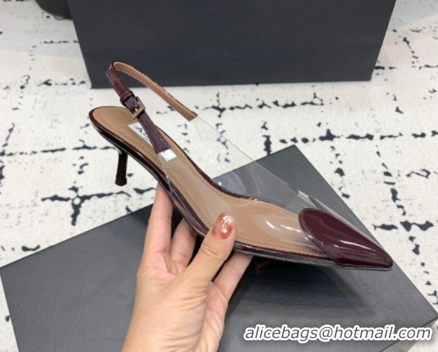Shop Duplicate Alaia Le Cœur Heart Slingback Pumps 5.5cm in PVC and Patent Leather Burgundy 1223040