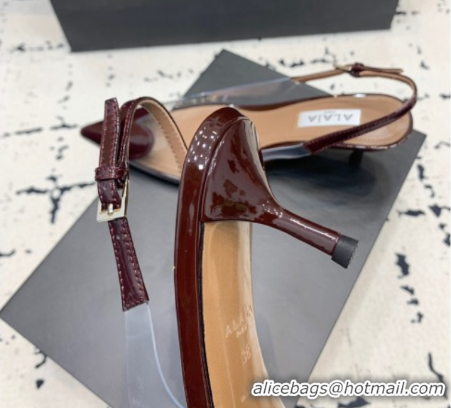 Shop Duplicate Alaia Le Cœur Heart Slingback Pumps 5.5cm in PVC and Patent Leather Burgundy 1223040