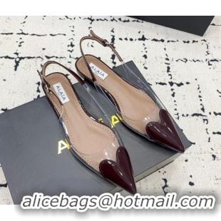 Trendy Design Alaia Le Cœur Heart Slingback Flats in PVC and Patent Leather Burgundy 1223041