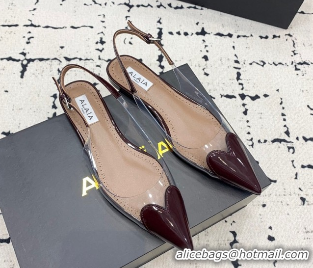 Trendy Design Alaia Le Cœur Heart Slingback Flats in PVC and Patent Leather Burgundy 1223041