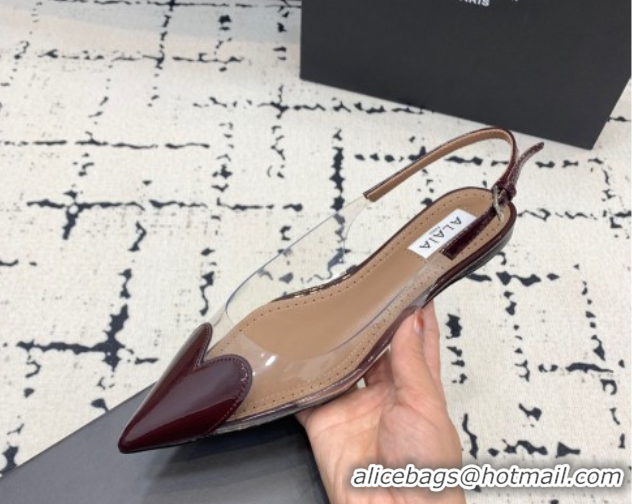 Trendy Design Alaia Le Cœur Heart Slingback Flats in PVC and Patent Leather Burgundy 1223041
