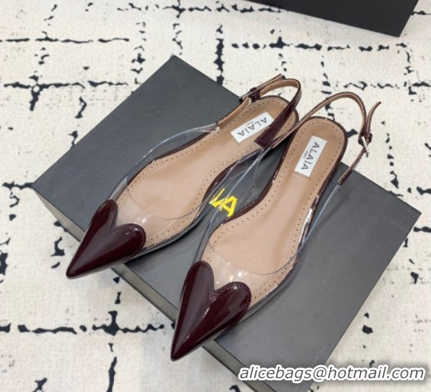 Trendy Design Alaia Le Cœur Heart Slingback Flats in PVC and Patent Leather Burgundy 1223041