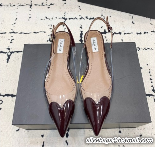 Trendy Design Alaia Le Cœur Heart Slingback Flats in PVC and Patent Leather Burgundy 1223041