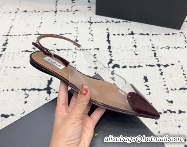 Trendy Design Alaia Le Cœur Heart Slingback Flats in PVC and Patent Leather Burgundy 1223041
