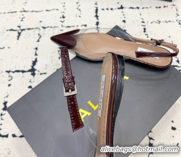 Trendy Design Alaia Le Cœur Heart Slingback Flats in PVC and Patent Leather Burgundy 1223041