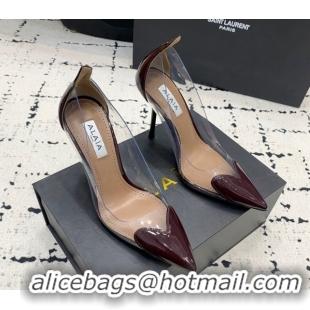 Top Design Alaia Le Cœur Heart High Pumps 10.5cm in PVC and Patent Leather Burgundy 1223042