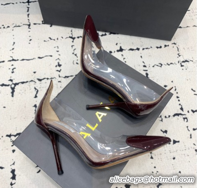 Top Design Alaia Le Cœur Heart High Pumps 10.5cm in PVC and Patent Leather Burgundy 1223042