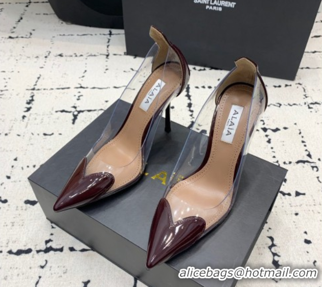 Top Design Alaia Le Cœur Heart High Pumps 10.5cm in PVC and Patent Leather Burgundy 1223042