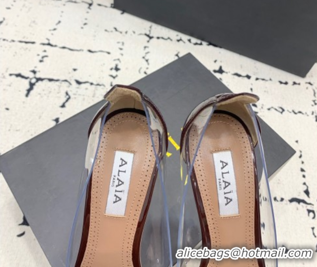 Top Design Alaia Le Cœur Heart High Pumps 10.5cm in PVC and Patent Leather Burgundy 1223042