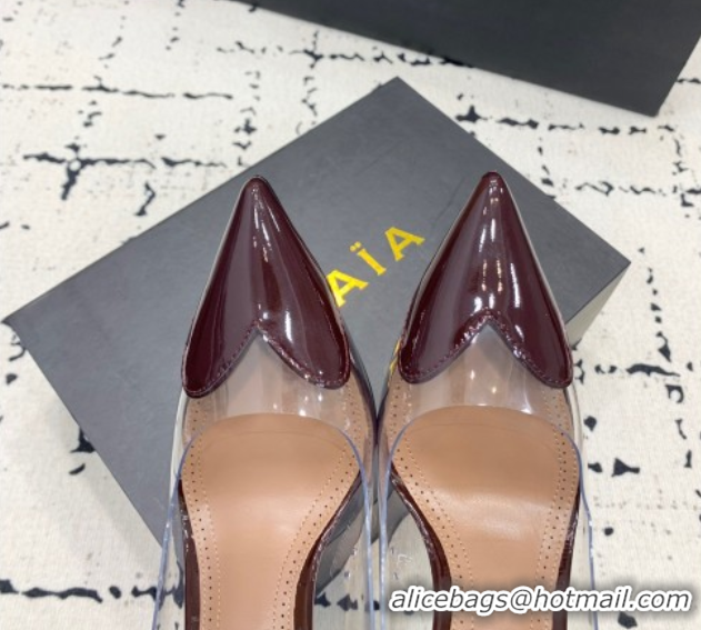 Top Design Alaia Le Cœur Heart High Pumps 10.5cm in PVC and Patent Leather Burgundy 1223042