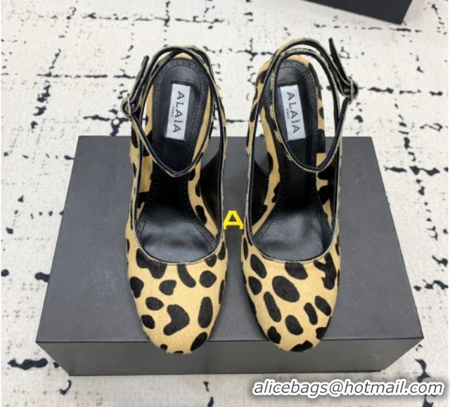Sumptuous Alaia Decollete Slingback Pumps 10.5cm in Leopard Print Haircalf Yellow 1223043