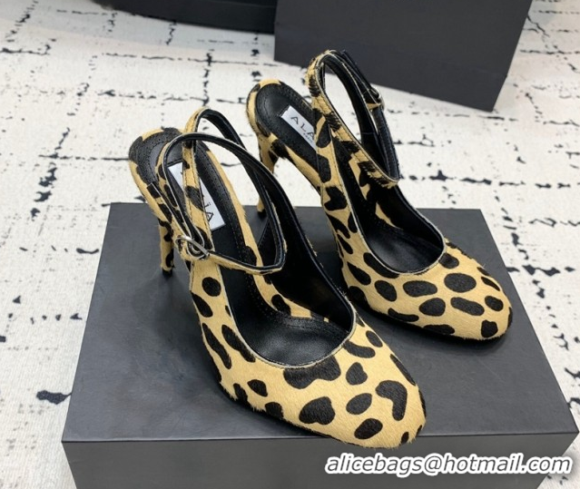 Sumptuous Alaia Decollete Slingback Pumps 10.5cm in Leopard Print Haircalf Yellow 1223043