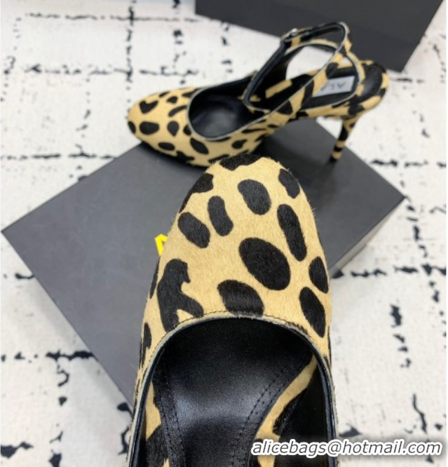 Sumptuous Alaia Decollete Slingback Pumps 10.5cm in Leopard Print Haircalf Yellow 1223043