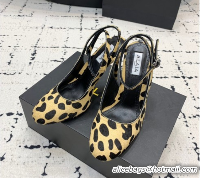 Sumptuous Alaia Decollete Slingback Pumps 10.5cm in Leopard Print Haircalf Yellow 1223043