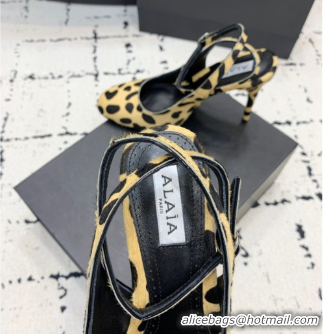 Sumptuous Alaia Decollete Slingback Pumps 10.5cm in Leopard Print Haircalf Yellow 1223043