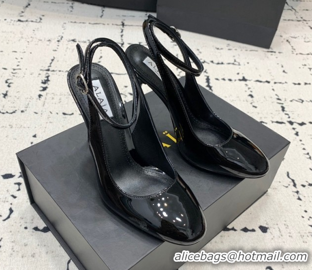 Luxury Alaia Decollete Slingback Pumps 10.5cm in Patent Calfskin Black 1223044
